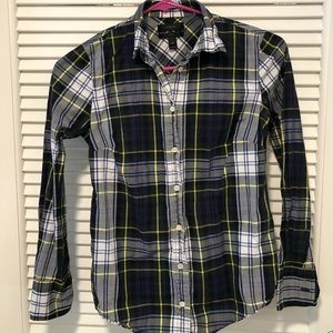 J. Crew petite perfect shirt in navy Stewart plaid